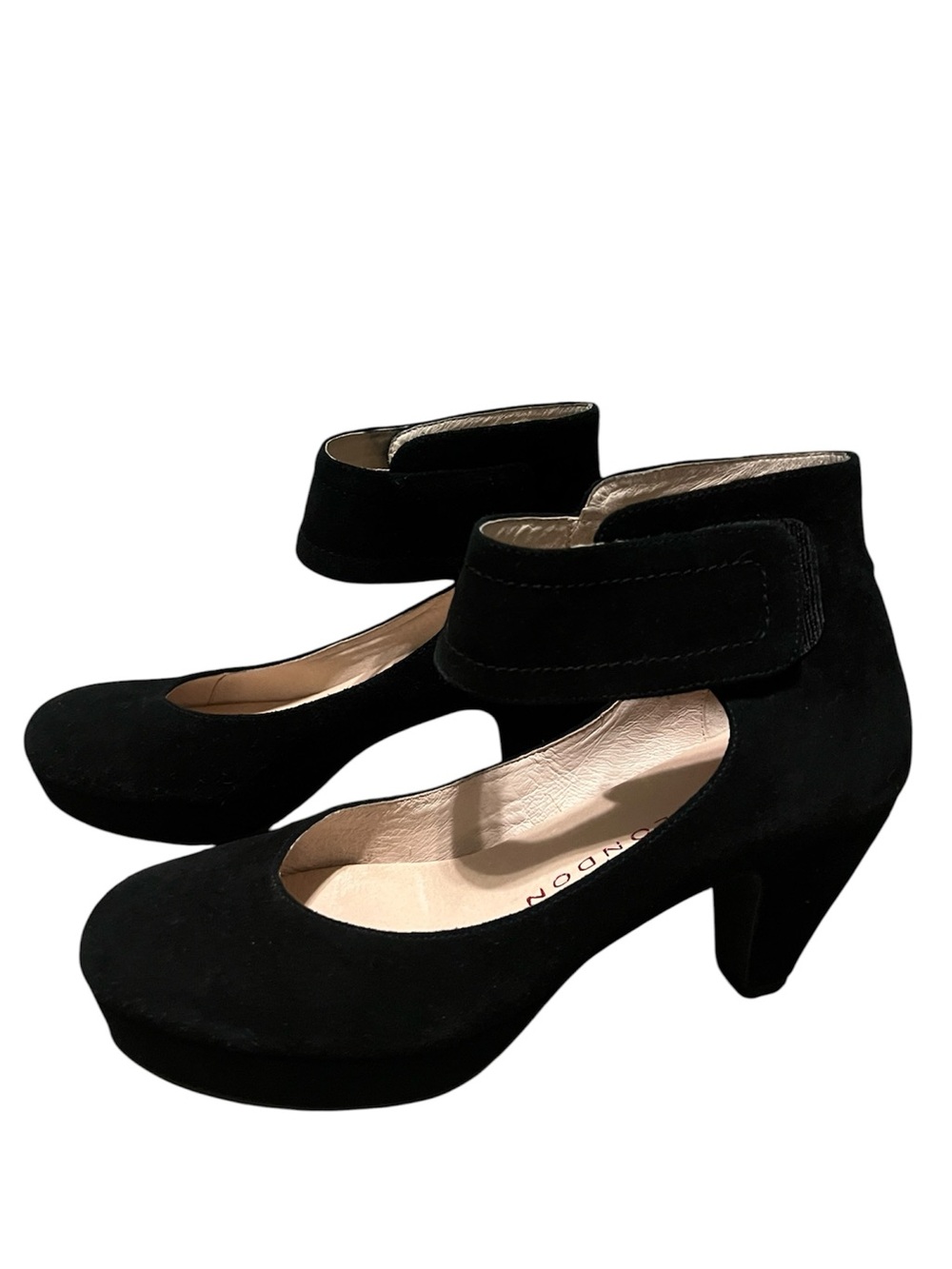Sacha London Vera Black Suede Ankle Wrap Round-Toe Platform Pumps Size 10